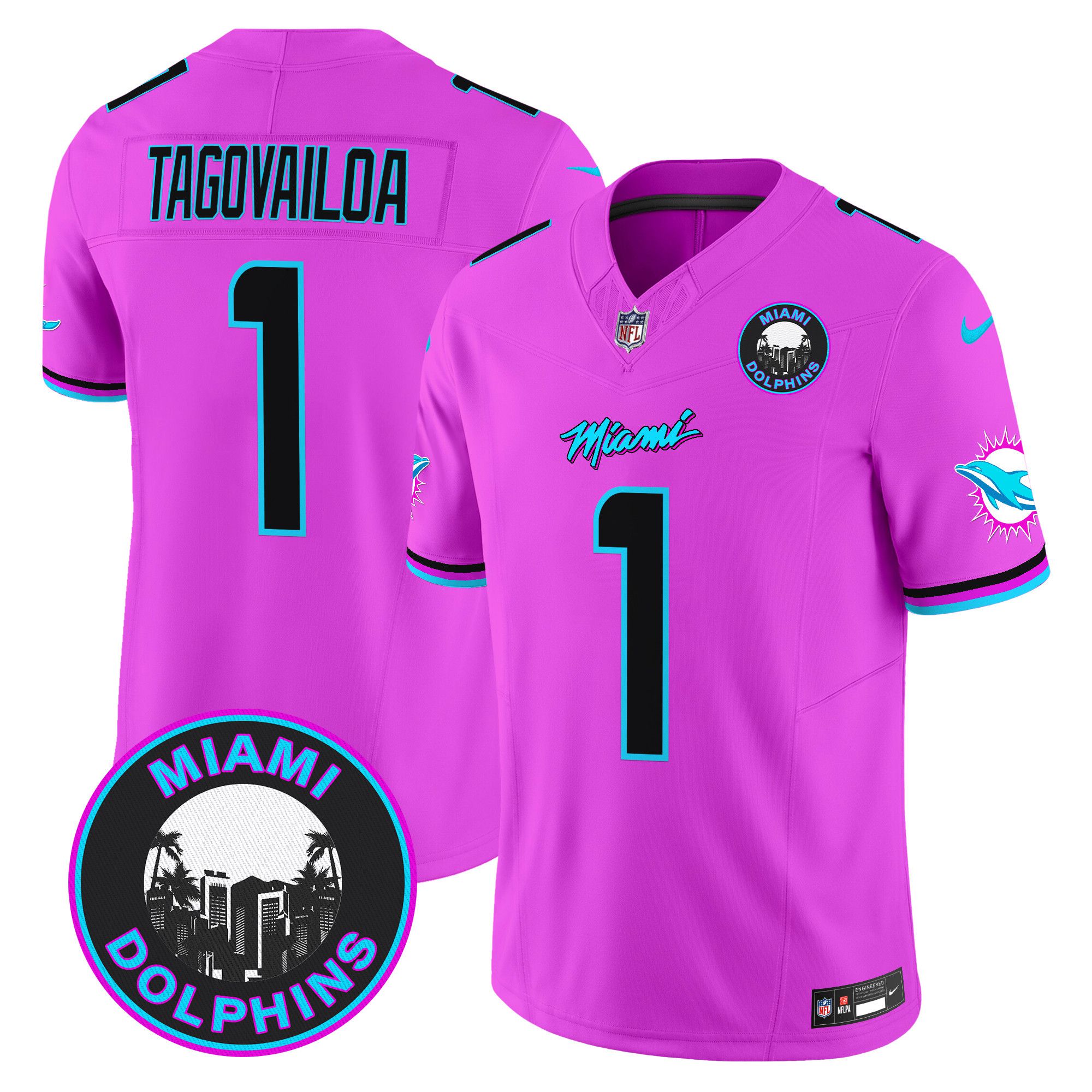 Men Miami Dolphins #1 Tagovailoa Pink 2024 Nike Vapor Limited NFL Jersey